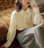Camisa de Manga Larga con Bordado de Letras Vintage para Mujer, Blusa a Cuadros Suelta Estilo Francés