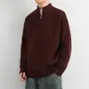 Suéter masculino de alta qualidade com zíper parcial para outono e inverno, solto e casual, com gola alta, jaqueta cardigã de tricô para homens