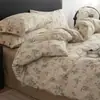 Xiangling Premium Estilo Pastoral Classe A Algodão e Linho Botão Frontal Conjunto de Quatro Peças Retrô Toque de Luxo Roupa de Cama Conjunto de Lençol e Capa de Edredom