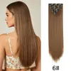 Extensões de Cabelo Europeias e Americanas Clip-In Conjunto de Sete Peças, Perucas Femininas de Comércio Exterior, 16 Peças de Cabelo Clip-In, Cabelo Longo Liso de Fibra de Alta Temperatura, Conjunto de Sete Peças de Extensões de Cabelo