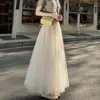 Saia branca de tule feminina em linha A, saia rodada 720 graus outono e inverno, cintura alta, saia de fada que afina