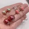 Pendientes Plateados Retro Franceses Coloridos de Gota de Aceite Pendientes de Lujo Rojo Otoño e Invierno Pendientes de Perlas de Alta Gama Pendientes