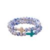 Nueva joyería transfronteriza pulsera de la amistad de Israel azul y blanco cruz pulsera de cuentas de madera pulsera de personalidad al por mayor
