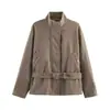 Comercio Exterior Transfronterizo Ropa de Mujer Estilo Europeo y Americano Za Aliexpress Venta Caliente Nueva Moda Otoño Temprano Chaqueta con Cuello Alto y Cinturón