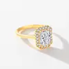Anillo de Plata de Ley 925 de Lujo Ligero Elegante con Diamante Sintético para Mujer, Anillo Sencillo y de Moda Bañado en Oro de 14K con Corte Princesa