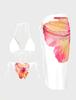 Novo Roupa de Banho Três Peças Sexy Estampada Estilo Europeu e Americano de Comércio Exterior Transfronteiriço Estilo Amarrar Estampa Lily Charm da Amazon