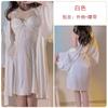 Guiruo Silky Satin Mesh Perspectiva Deep V Gathering com Suspensórios de Peito Camisola Exterior Vestido Roupas de Casa terno 3224