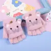 Luvas infantis inverno bebê fofo conjunto de meio dedo meninas meninos inverno forrado de fleece quente à prova de vento crianças conjunto de cinco dedos