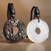 Colgante de Seguridad Pixiu de Calcedonia Blanca, Colgante de Seguridad de Ágata Jade Multicolor, Colgante Doble Pixiu de Obsidiana