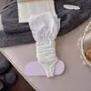 Meias cinzas femininas meias de cano médio que cobrem o pé estilo japonês com acabamento em renda primavera e verão estilo fino com Mary Janes aquecedores de perna meias longas de algodão