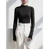 Camiseta Básica Lisa de Manga Larga Ajustada DeRong para Mujer, Nueva Versátil Top con Cuello Alto para Mujer Otoño/Invierno 2026