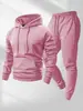 Conjunto esportivo casual masculino, conjunto de duas peças com moletom com capuz e calça de moletom, estilo primavera e outono, cor sólida, jaqueta de mistura de algodão espessa