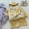 Sudadera de Felpa Estilo Coreano de Invierno para Niñas, Chaleco de Algodón, Pantalones Engrosados, Traje de Cuatro Piezas con Guantes, Ropa de Algodón Cálida para Bebé