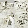 Camisa de Lyocell de Primavera Verde Fresco Estampado Sencillo de Hojas Manga Larga Moderna Casual Holgada para Hombres Jóvenes