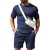 2024 Amazon Transfronterizo Europeo y Americano para Hombre Camiseta Manga Corta Shorts Conjunto de Dos Piezas Jacquard Moderno Casual Traje Deportivo