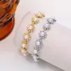 Pulsera de Flor Geométrica de Flor de Girasol y Perla de Cobre Puro Transfronteriza Europea y Americana, Personalizada y Sencilla, Pulsera de Moda para Mujeres, Lujo Ligero