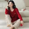 Novo conjunto de pijama de outono para mulheres, com mangas compridas e calças compridas, cardigã de gola redonda em duas peças, conjunto de casa 100% algodão para transmissão ao vivo, com frete grátis