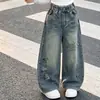 Jeans para Niña Otoño 2026 Nuevo Estilo Modernos Geniales Pantalones de Pierna Ancha con Graffiti para Estudiantes de Primaria y Secundaria Pantalones Rectos Elegantes para Ropa de Exterior