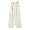 Calça Feminina de Linho Tencel 2026 Verão Novo Estilo Perna Larga Cintura Alta Casual Calça Reta de Seda Gelada Comprimento Total para Mulheres