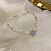 Corea del Sur Dongdaemun Pulsera de Perla de Agua Dulce y Cristal de Fresa Ajustable con Cuerda Trenzada y Piedra Lunar para Dama, Pulsera de Estilo Fresco