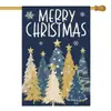 Nueva bandera decorativa de Navidad para gato de invierno transfronteriza, pino, escena de nieve, tela colgante para bandera de jardín, venta al por mayor personalizada