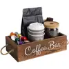 Caja de Almacenamiento de Madera Maciza Transfronteriza Mesa de Barra de Café Almacenamiento en Encimera Caja de Almacenamiento de Madera Multifuncional con Compartimentos para Especias