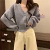 Cárdigan de punto con cuello en V para mujer, nuevo estilo otoño e invierno, suéter abrigo holgado y casual, top único para mujeres petite, ropa de mujer de moda