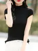 Novo Top de Tricô Feminino 2026 Primavera Costurado Gola Meia-Alta Slim Fit Versátil Elegante