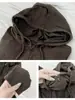 Sudadera con Capucha Marrón Estilo Coreano para Mujer Otoño 2026 Nuevo Estilo Petite Versátil Holgada Adelgazante Casual Manga Larga