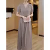 ¡Cinturón Gratis! Estilo Casual de Alta Gama Vestido de Color Sólido con Cuello en V Verano Nuevo Elegante Elegante Falda de Línea A de Manga Corta 7340