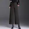 Calça Larga de Mistura de Lã para Mulheres Outono/Inverno 2026 Novo Estilo Fashionável Elegante Cropped Cintura Alta Emagrecedora Perna Reta
