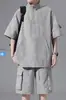 Traje Casual de Seda de Hielo para Hombre, Estilo Tie-Dye Sucio de Verano, Secado Rápido, Shorts Deportivos Elegantes y Modernos, Camiseta de Manga Corta, Conjunto Completo