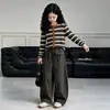 Conjunto de otoño para niña: top a rayas, overol deportivo, nuevo suéter de punto de manga larga y conjunto de pantalones de pierna ancha para niñas mayores