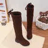 Botas Largas Combinables para Niñas 2026 Otoño/Invierno Nueva Moda Botas Altas de Caballero Tacón Medio Grueso Negro Botas Elásticas Adelgazantes