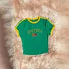 Camiseta Cropped de Verano Casual Transfronteriza Bordado de Letras Manga Corta Estilo Americano Color Picante Bloque de Color Cuello Redondo Modelo Nuevo 2026
