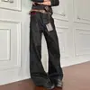 Pantalones de pierna recta microcampana negros sueltos pierna ancha hombres y mujeres Red Horse jeans de mezclilla cruda pantalones largos anfit