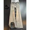Jeans casual e estiloso para homens, com estampa splash ink e efeito desgastado, calças de verão estilo americano, frescas, relaxadas, de corte reto solto, levemente abertas na barra