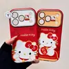 Gato de la Fortuna Rojo Año Nuevo Kt Cat Funda para Apple 17 Pro Max iPhone 16 Dibujos Animados 15 Cuero 14 Modelo Nuevo