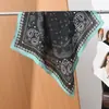 Pañuelo pequeño cuadrado de algodón y lino con estampado de espiga estilo "old money", pañuelo para la cabeza tipo terciopelo sedoso, chal protector solar para el cuello para mujer