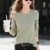 Nueva Camiseta de Manga Larga Estilo Coreano Otoño/Invierno para Mujer Adelgazante Versátil Capa Base Simple Capa Interior Rejuvenecedora
