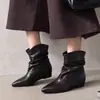 Botas Vaqueras Retro Versátiles Punta Fina Adelgazantes Botines Cortos Zapatos de Mujer 2026 Nuevo Otoño Aumentan Altura Interior Fruncidos Apilados Botas Mujer