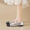 Weiwei Girl 883-1 Prata Mary Jane Shoes Mulheres Estilo Francês Chanel Estilo Flat Shoes Grande Tamanho Sapatos Femininos