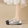 Sapatos Mary Jane Prateados Personalizados para Mulheres para Combinar com Saias, Estilo Francês, Sapatos Baixos com Tira Única, Sapatos Femininos de Tamanho Grande
