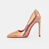 Sapatos de Salto Alto Sexy de Couro Envernizado Bico Fino Boca Rasa Plus Size 35-46 Fundo Vermelho Novo Estilo Venda por Dropshipping