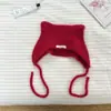 Chapéu de Lã Tricotado Infantil com Formato de Orelha de Gato Outono e Inverno Novo Estilo Cor Sólida à Prova de Vento com Cadarço Chapéu Pulôver para Meninos e Meninas