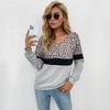 Bai Fen Zhi Yi Comercio Transfronterizo de Amazon Ropa Casual para Mujer Otoño Temprano Estampado de Leopardo Patchwork Camisa Básica de Manga Larga
