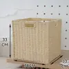 Caixa de Armazenamento Estilo Japonês, Cesta de Armazenamento para Sala de Estar e Quarto, Cesta de Armazenamento de Palha e Rattan Sintéticos, Cesta de Armazenamento para Armário de Casa