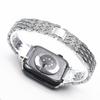 Pulseira de Relógio iWatch Transfronteiriça com Novo Padrão Diamante e Strass para Mulheres, Pulseira de Aço, Cintura Fina, Fashion, Adequada para Pulseira Apple Watch