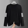 Camiseta deportiva casual para hombre de manga larga con estampado, moderna para adolescentes, adecuada para todas las estaciones, cuello redondo, top básico de manga larga