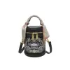 Bolsa Cilíndrica Bordada Estilo Nacional, Bolso de Mano de Bufanda de Seda de Alta Gama, Bolso de Hombro Versátil de Moda, Bolso Cubo Cruzado Retro, Moderno
